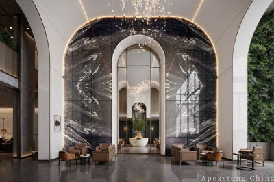 honed black Marble floor office