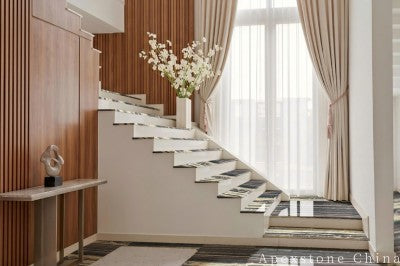 polishing black Marble floor staircase