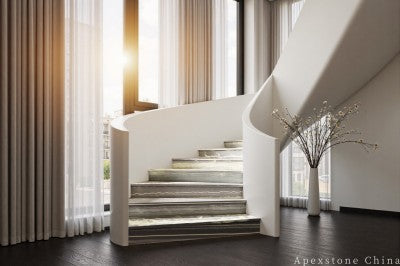 polishing black Marble floor staircase