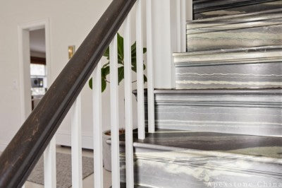 polishing black Marble floor staircase