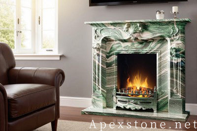 green Quartzite leathered floor fireplace