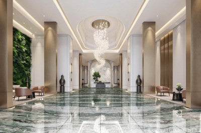 thick green Marble wall corridor