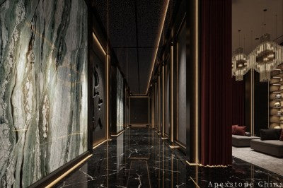 thick green Marble wall corridor