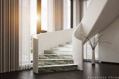 stacked stone green Marble wall staircase