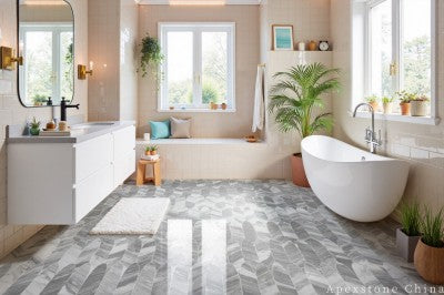 white Marble prefab tile bathroom floor