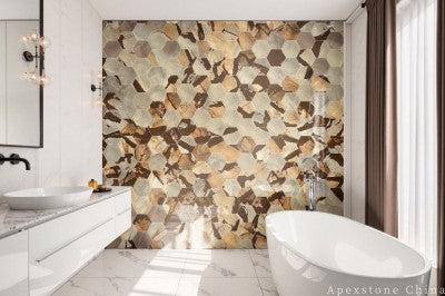 polished Woodstone Quartzite mosaic tiles