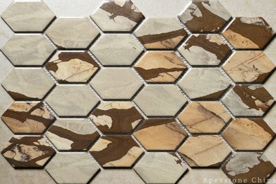 polished Woodstone Quartzite mosaic tiles