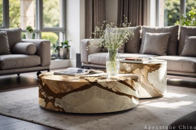 with storage brown Quartzite coffee table