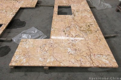 Waterfall Yabo Gold Marble island countertops