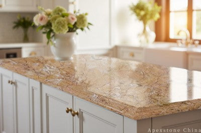 Waterfall Yabo Gold Marble island countertops