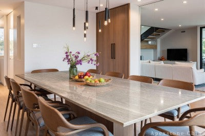 counter height blue Marble dining table
