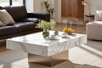 mid century white Marble cocktail table