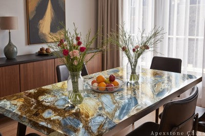 8 seater gold Marble dining table