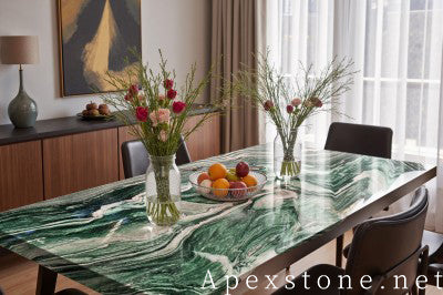 with drawer green Quartzite dining table