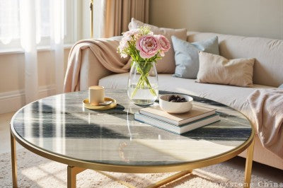 with drawer blue Marble coffee table