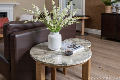 36 round blue Granite console table