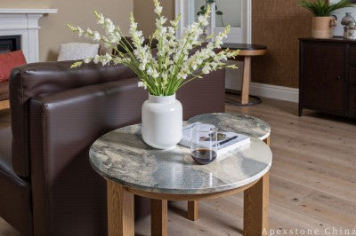 large beige Quartzite side table