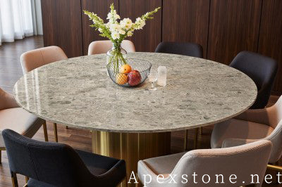 with storage grey Limestone dining table