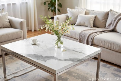 mid century white Marble cocktail table